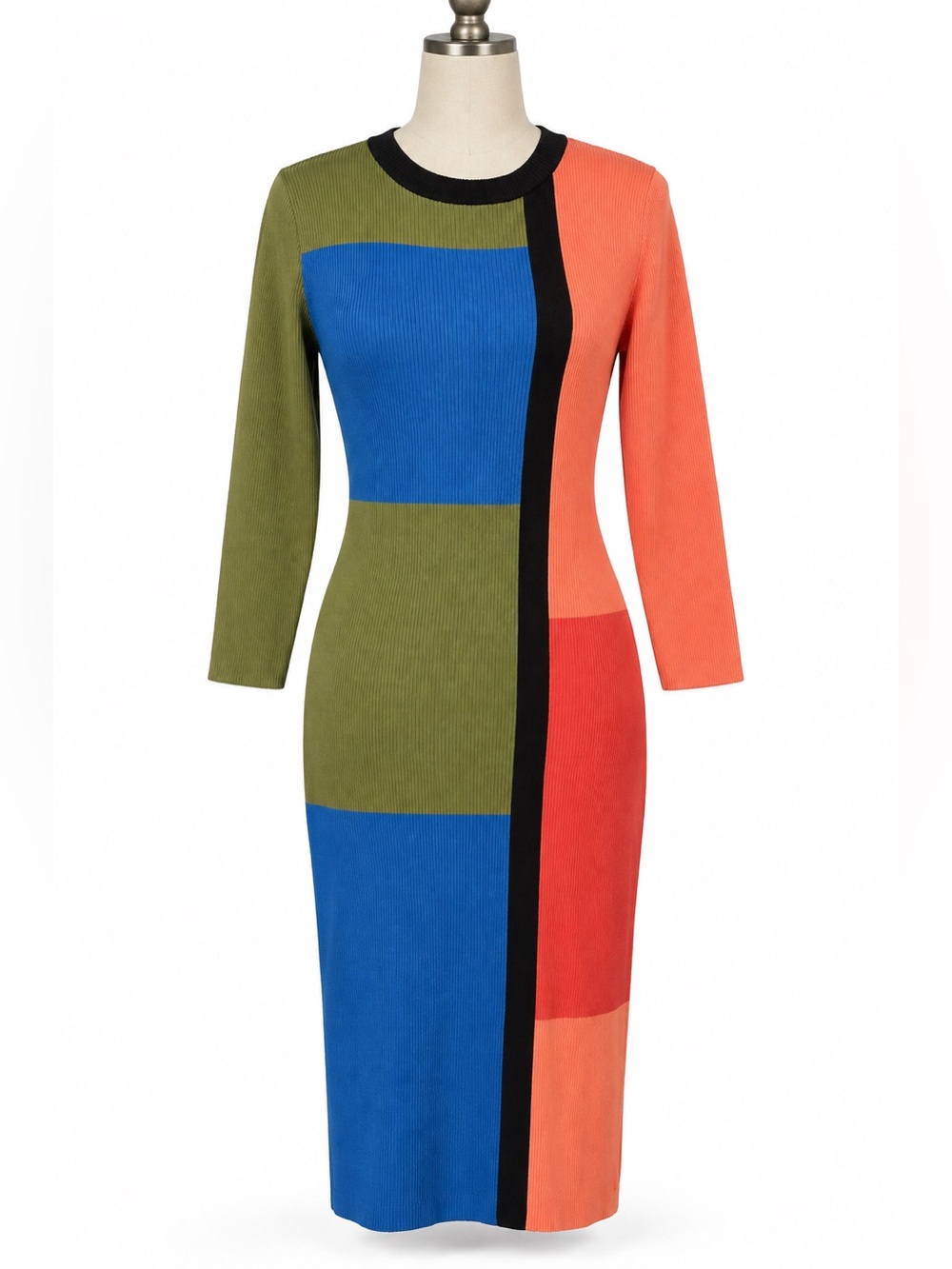 Gabrielle Union Mondrian stretch rib knit midi dress. cool & warm color sides- M